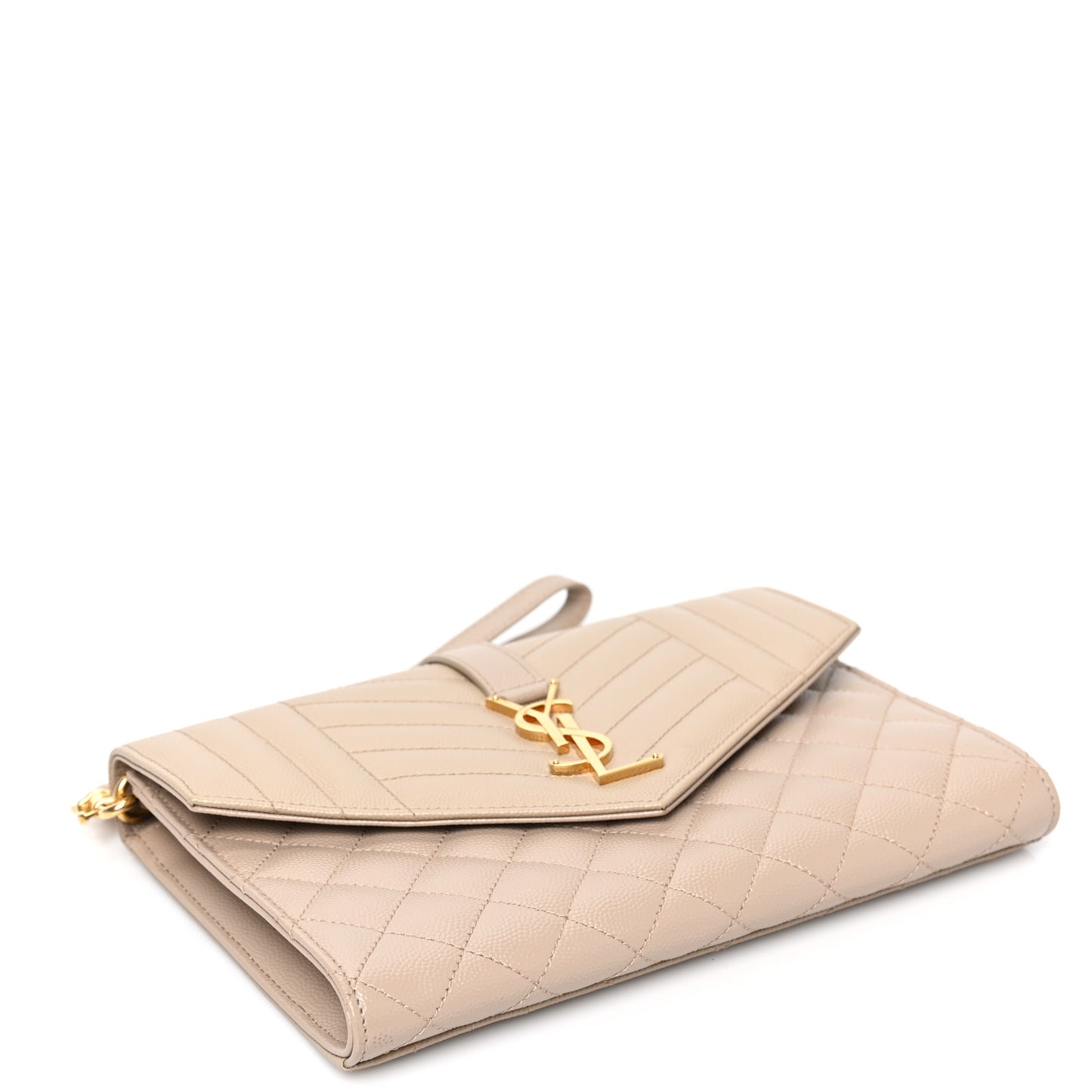 Grain De Poudre Textured Mixed Matelasse Triquilt Monogram Clutch Dark Beige