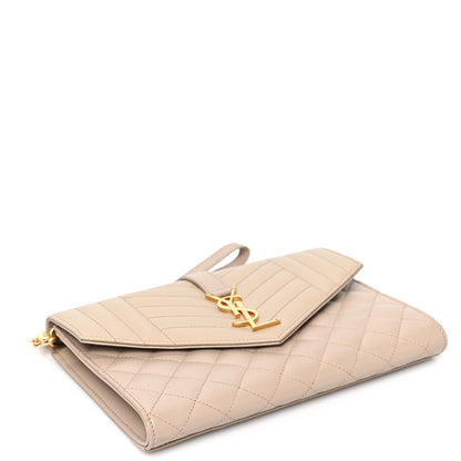 Saint Laurent Grain De Poudre Textured Mixed Matelasse Triquilt Monogram Clutch Dark Beige 4 of 9
