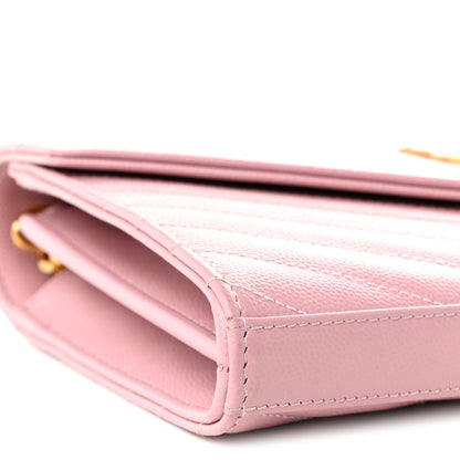 Saint Laurent Grain De Poudre Matelasse Chevron Monogram Chain Wallet Tender Pink 7 of 8