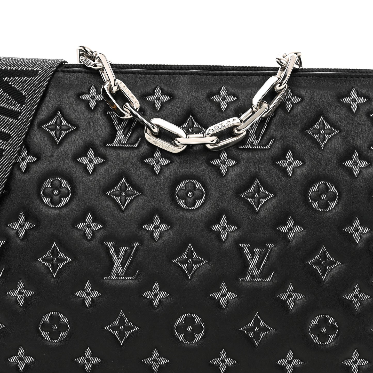 Lambskin Embossed Monogram Coussin MM Black Gray