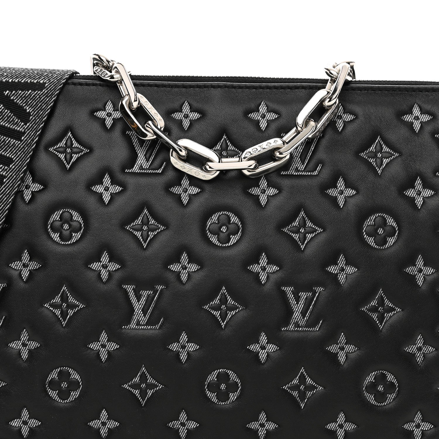 Louis Vuitton Lambskin Embossed Monogram Coussin MM Black Gray 5 of 9