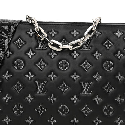 Louis Vuitton Lambskin Embossed Monogram Coussin MM Black Gray 5 of 9