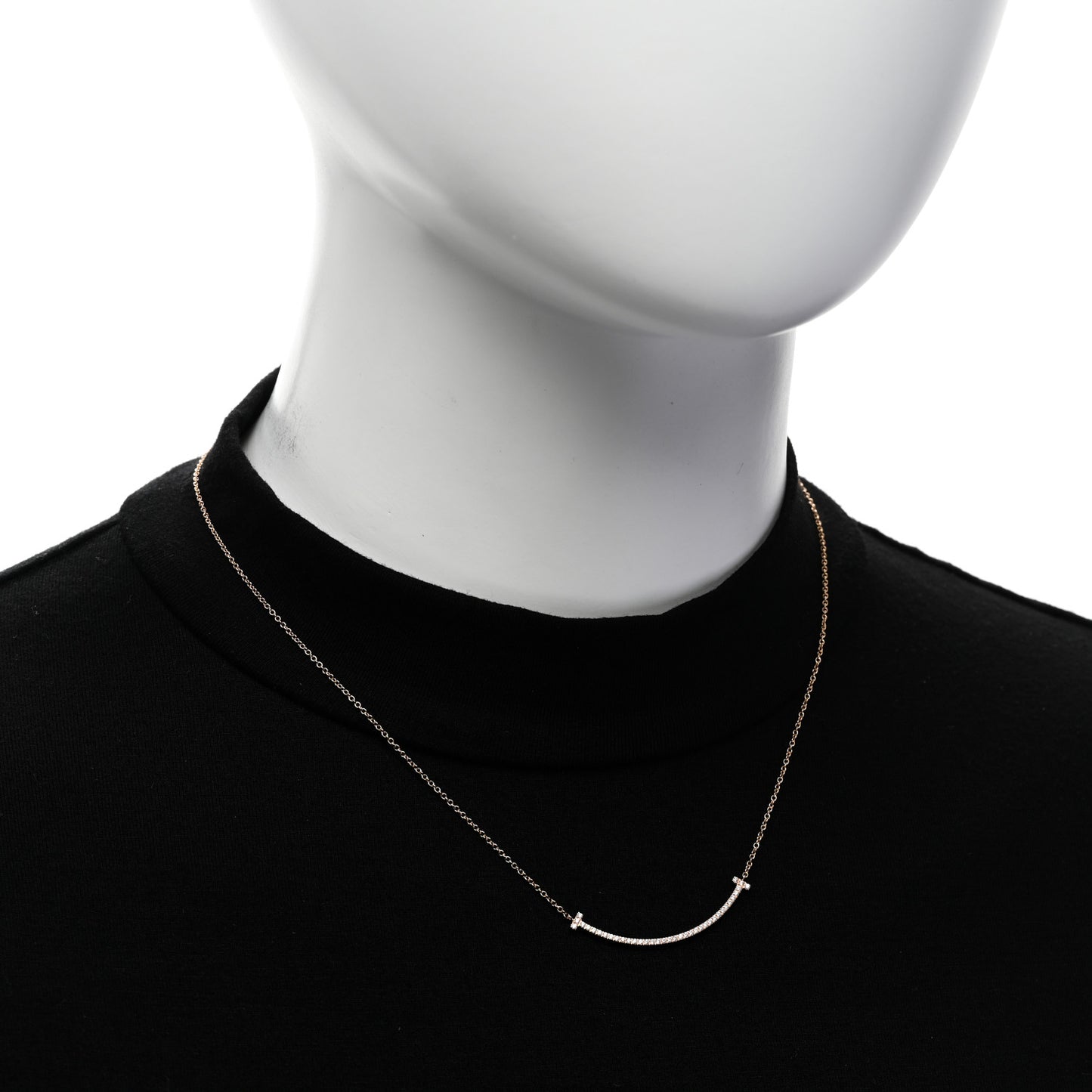 18K Rose Gold Diamond Small T Smile Pendant Necklace