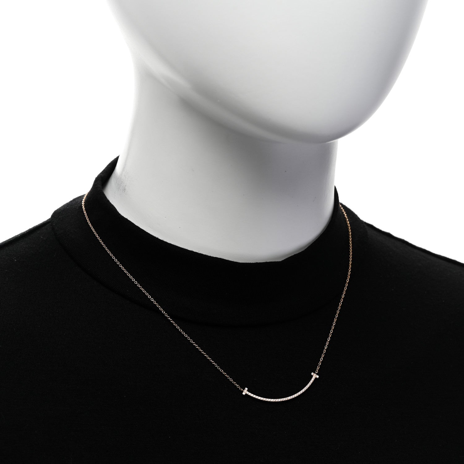 Tiffany 18K Rose Gold Diamond Small T Smile Pendant Necklace 2 of 5