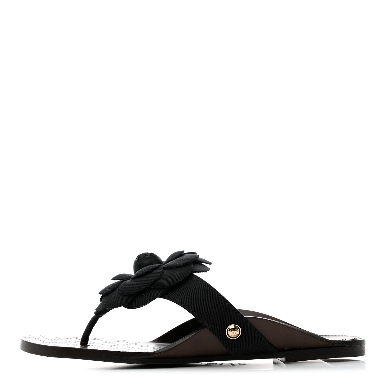 Chanel Grosgrain Camellia Thong Sandals 35 Black 1 of 8