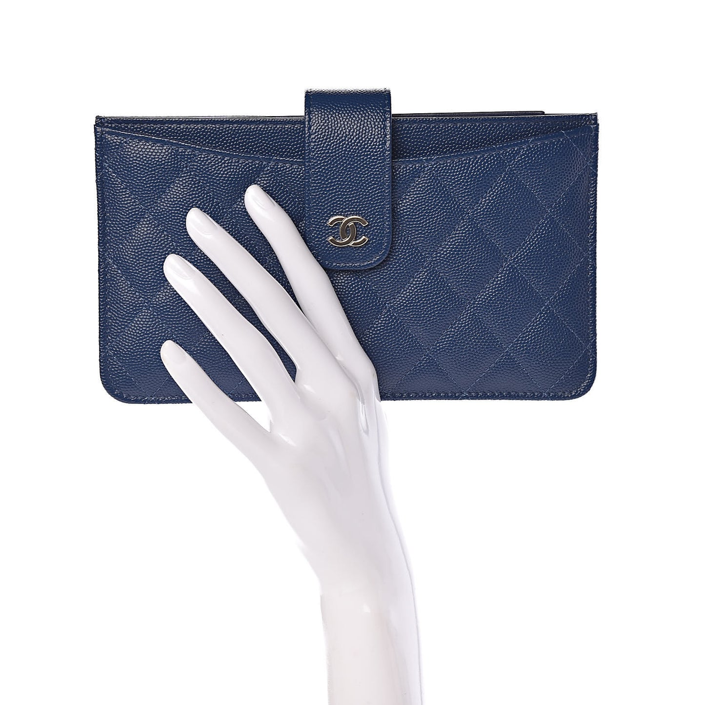 Iridescent Caviar Quilted Classic Strap Pouch Navy
