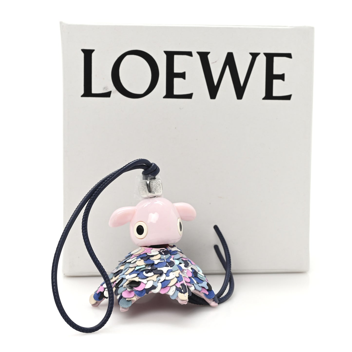 Acetate Calfskin Party Puzz Bag Charm Navy Light Pink