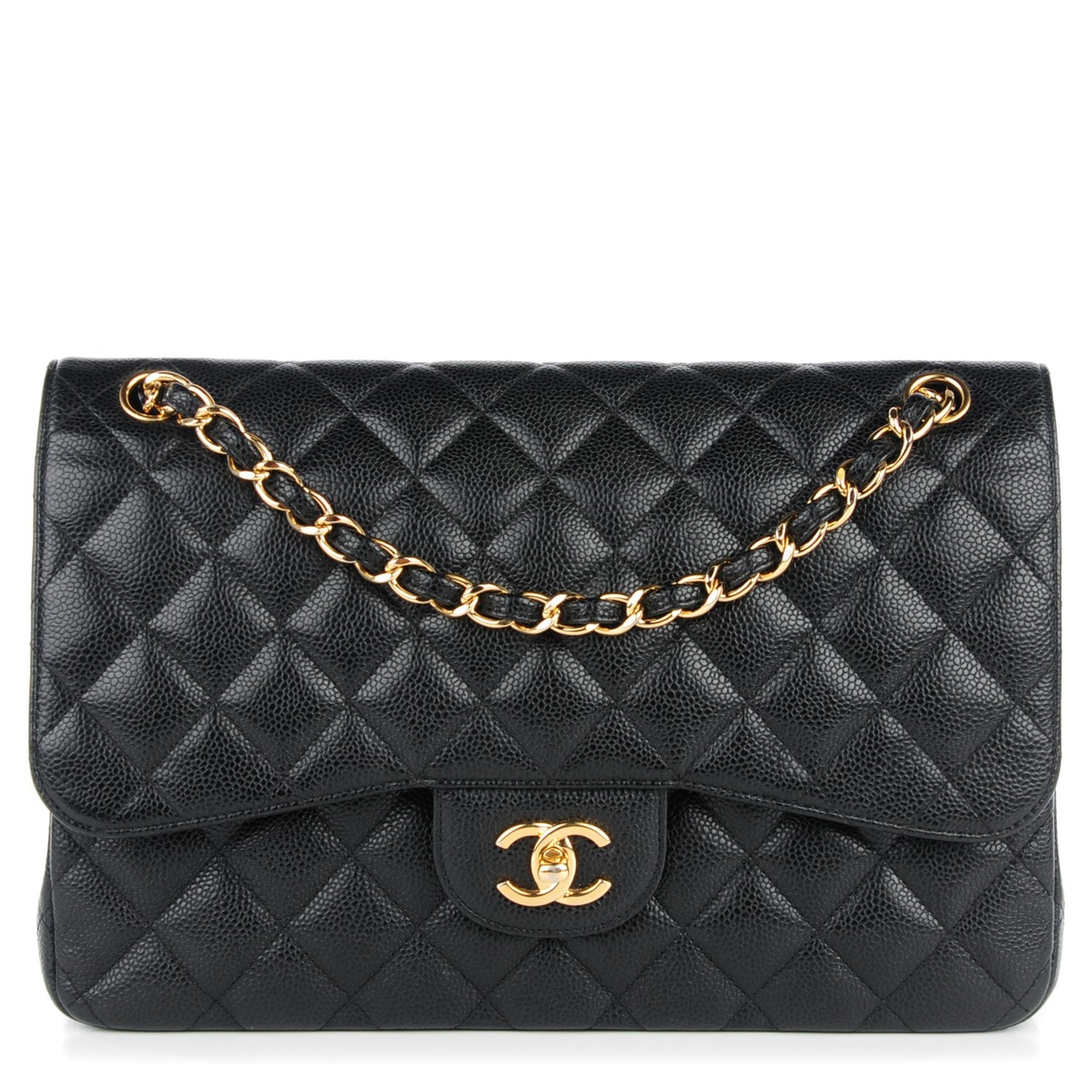 Caviar Quilted Jumbo Double Flap Black