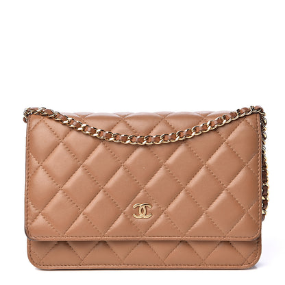 Chanel Lambskin Quilted Wallet on Chain WOC Dark Beige 1 of 23