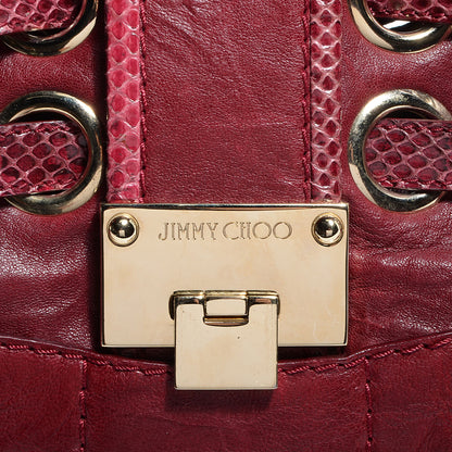 Jimmy Choo Leather Watersnake Trim Medium Riki Burgundy 6 of 8