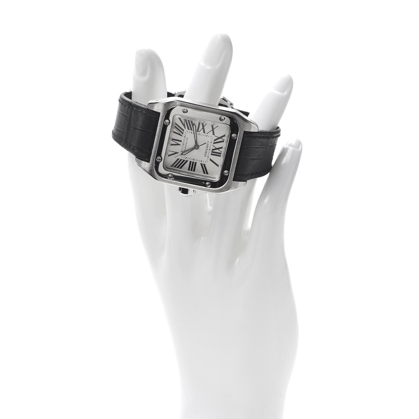 Stainless Steel Alligator 33mm Santos 100 Automatic Watch