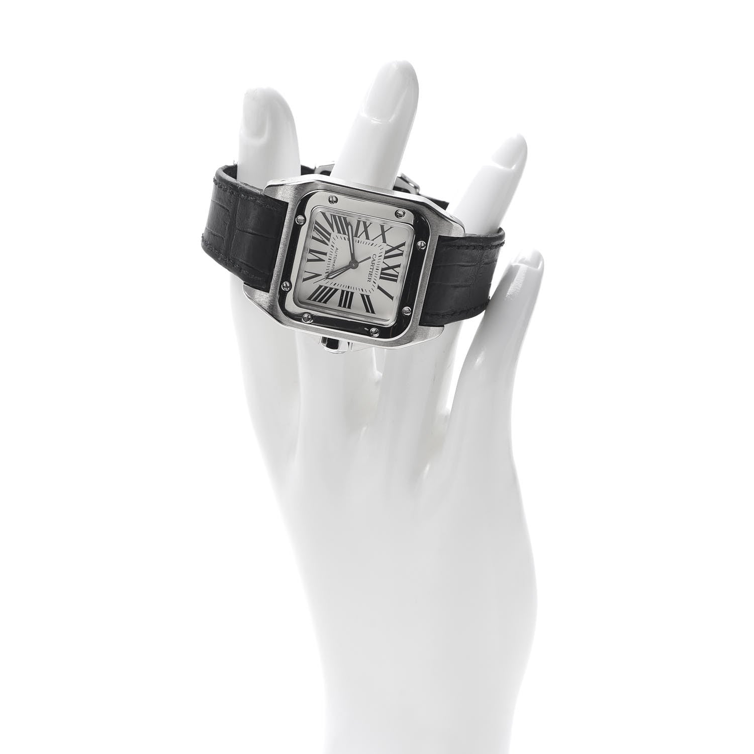 Cartier Stainless Steel Alligator 33mm Santos 100 Automatic Watch 2 of 9