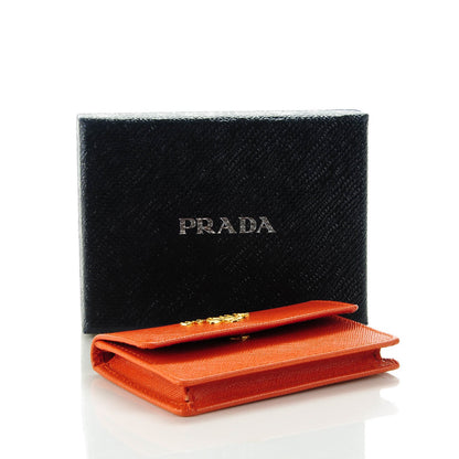 Prada Saffiano Metal Business Card Holder Papaya 4 of 8