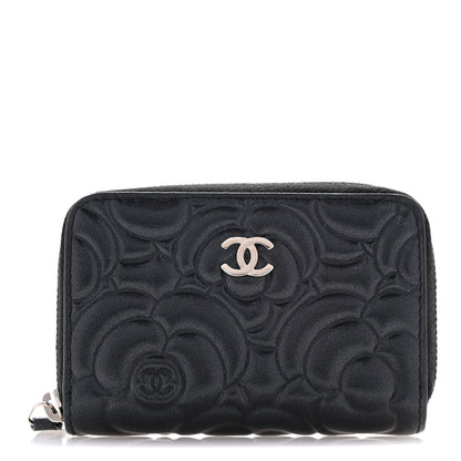 Chanel Iridescent Lambskin Camellia Embossed Zip Coin Purse Black 1 of 9