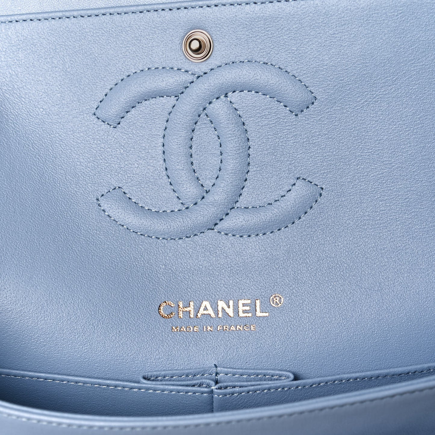 Lambskin Quilted Medium Double Flap Light Blue