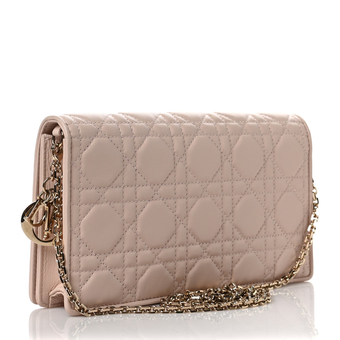 Lambskin Cannage Lady Dior Chain Wallet Beige