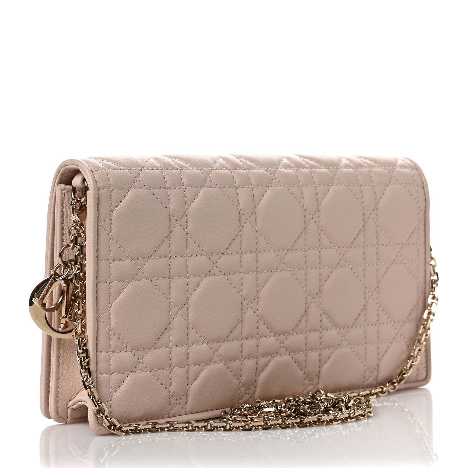Christian Dior Lambskin Cannage Lady Dior Chain Wallet Beige 3 of 9