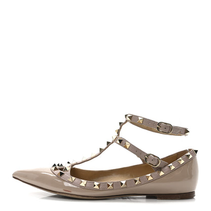 Valentino Garavani Patent Rockstud Cage Ballerina Flats 38.5 Poudre 1 of 8