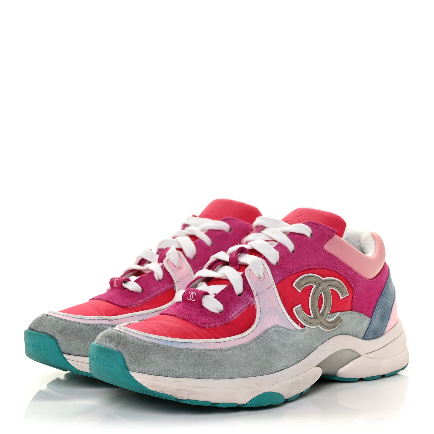 Nylon Calfskin Suede Womens CC Sneakers 39 Fuchisa Pink