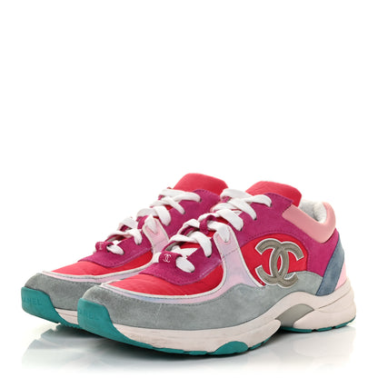 Chanel Nylon Calfskin Suede Womens CC Sneakers 39 Fuchisa Pink 3 of 9