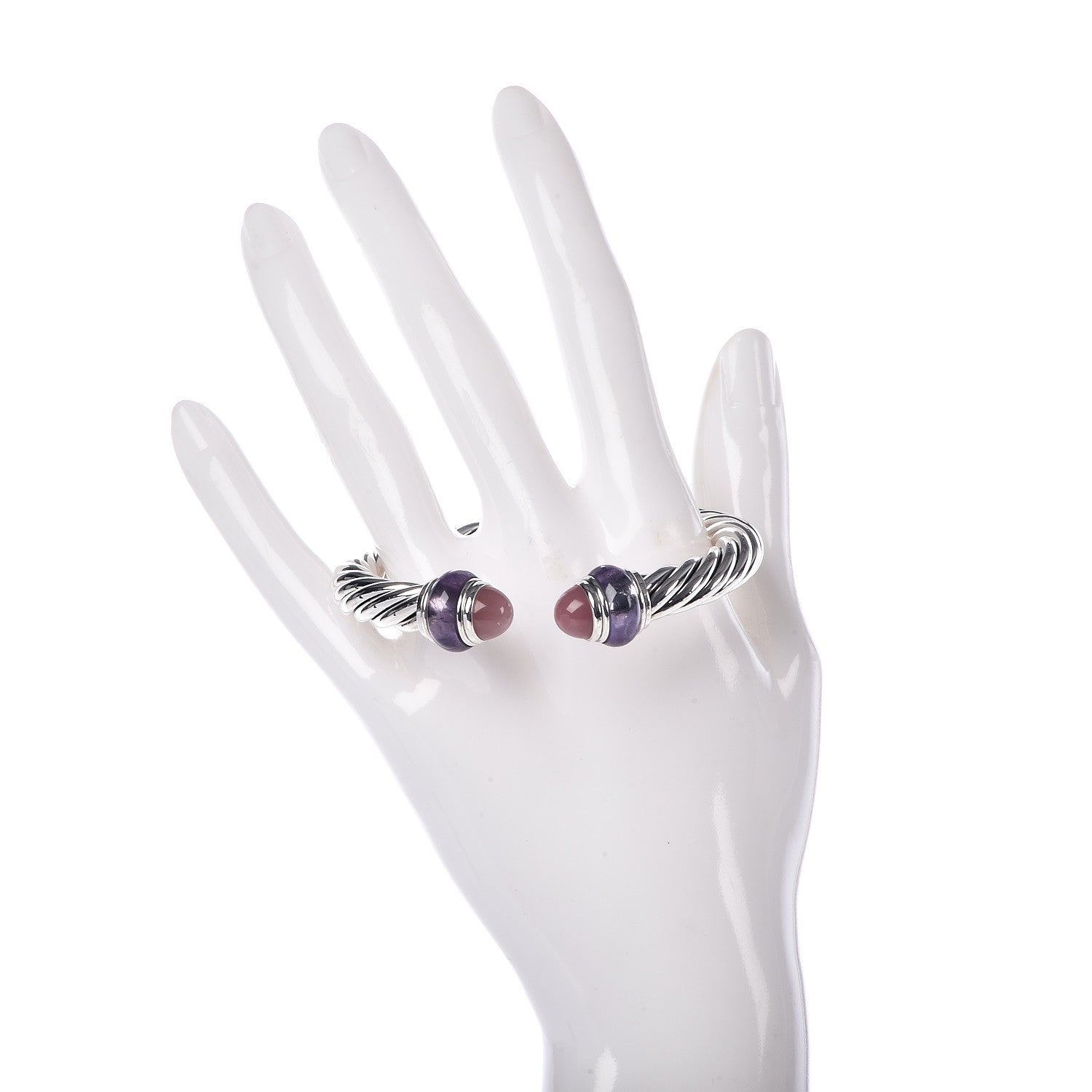 David Yurman Sterling Silver Amethyst Rose Quartz 8mm Cable Classics Hinged Bracelet 2 of 4