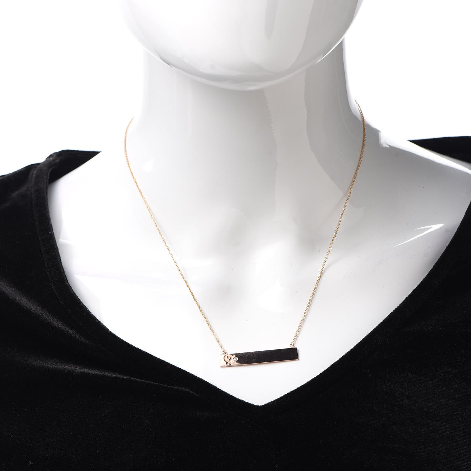 Tiffany 18K Rose Gold Diamond Paloma Picasso Loving Heart Bar Pendant Necklace 2 of 6