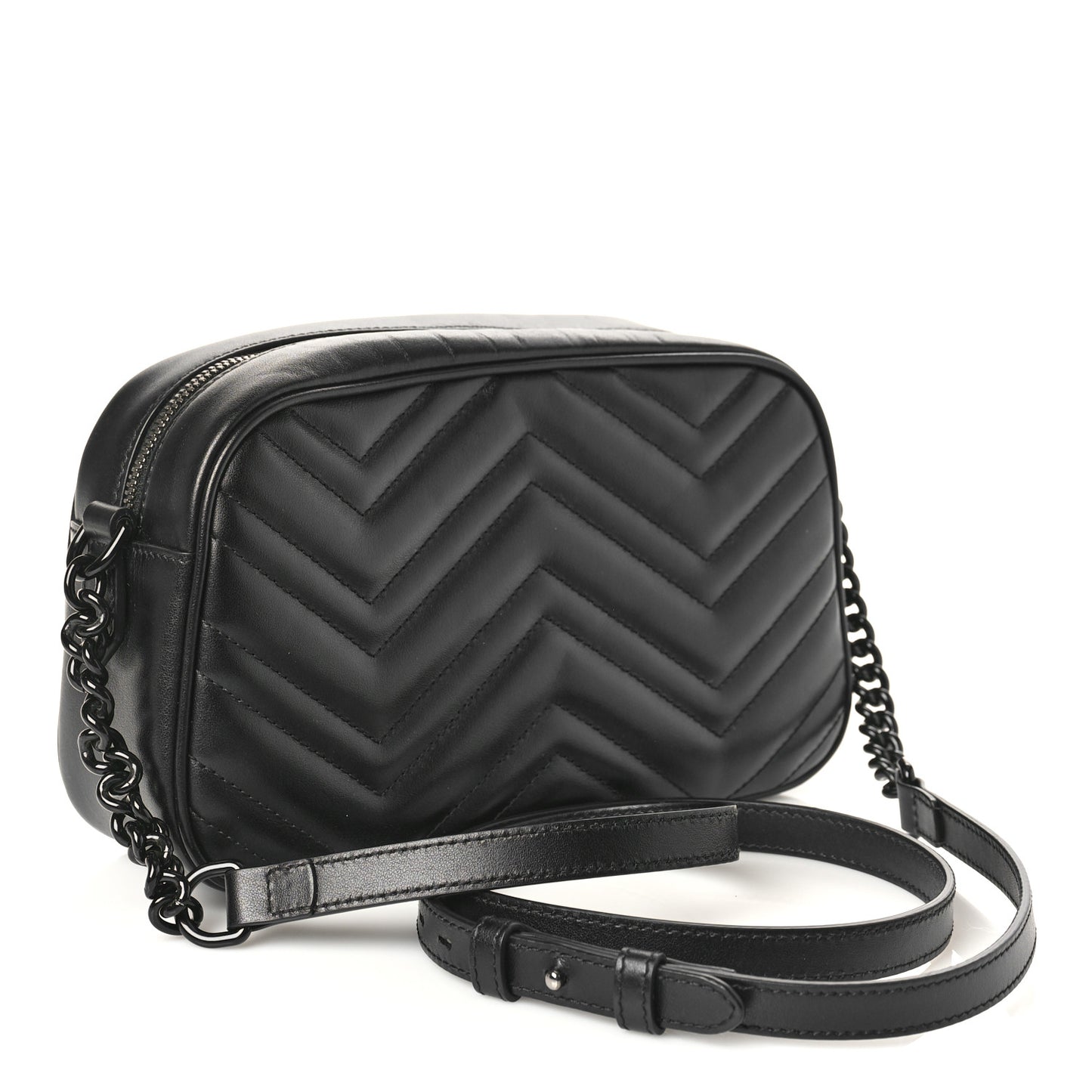 Calfskin Matelasse Monochrome Small GG Marmont Chain Shoulder Bag Black