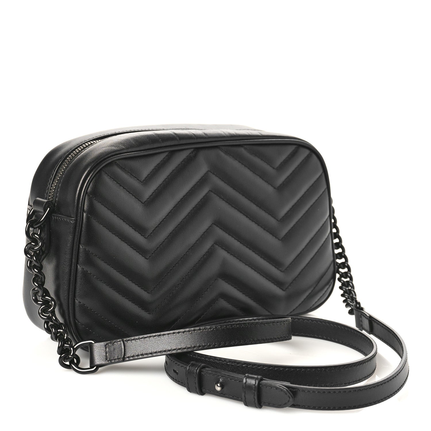 Gucci Calfskin Matelasse Monochrome Small GG Marmont Chain Shoulder Bag Black 3 of 8