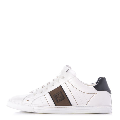 Fendi Calfskin Fabric Jacquard FF Mens Low Top Sneakers 7.5 White Black 1 of 10
