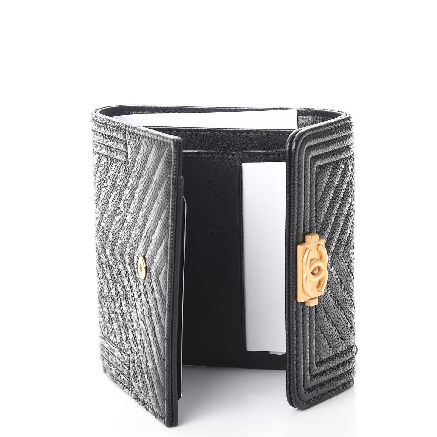 Caviar Chevron Quilted Boy Compact Wallet Black