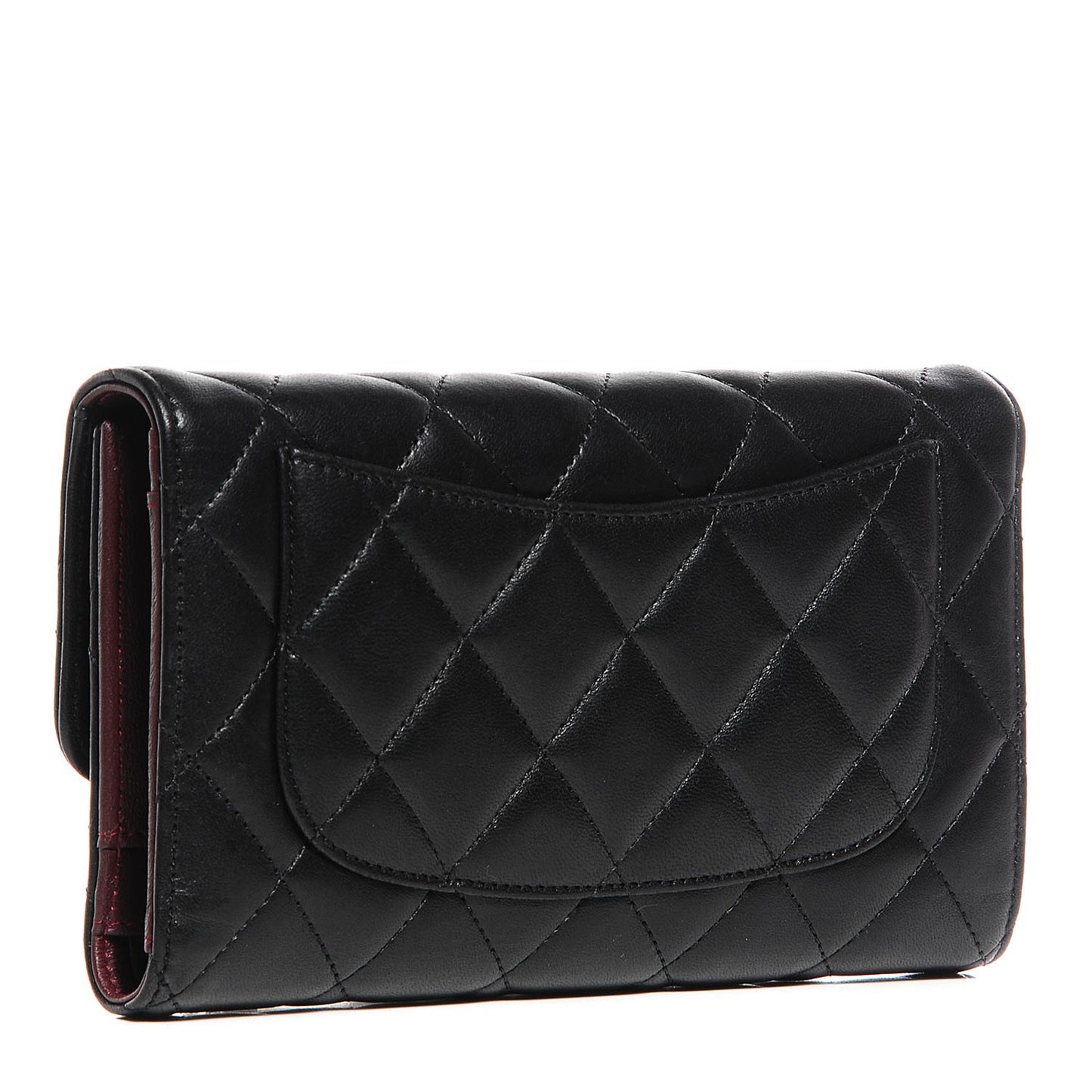 Lambskin Quilted Large Flap Wallet Black
