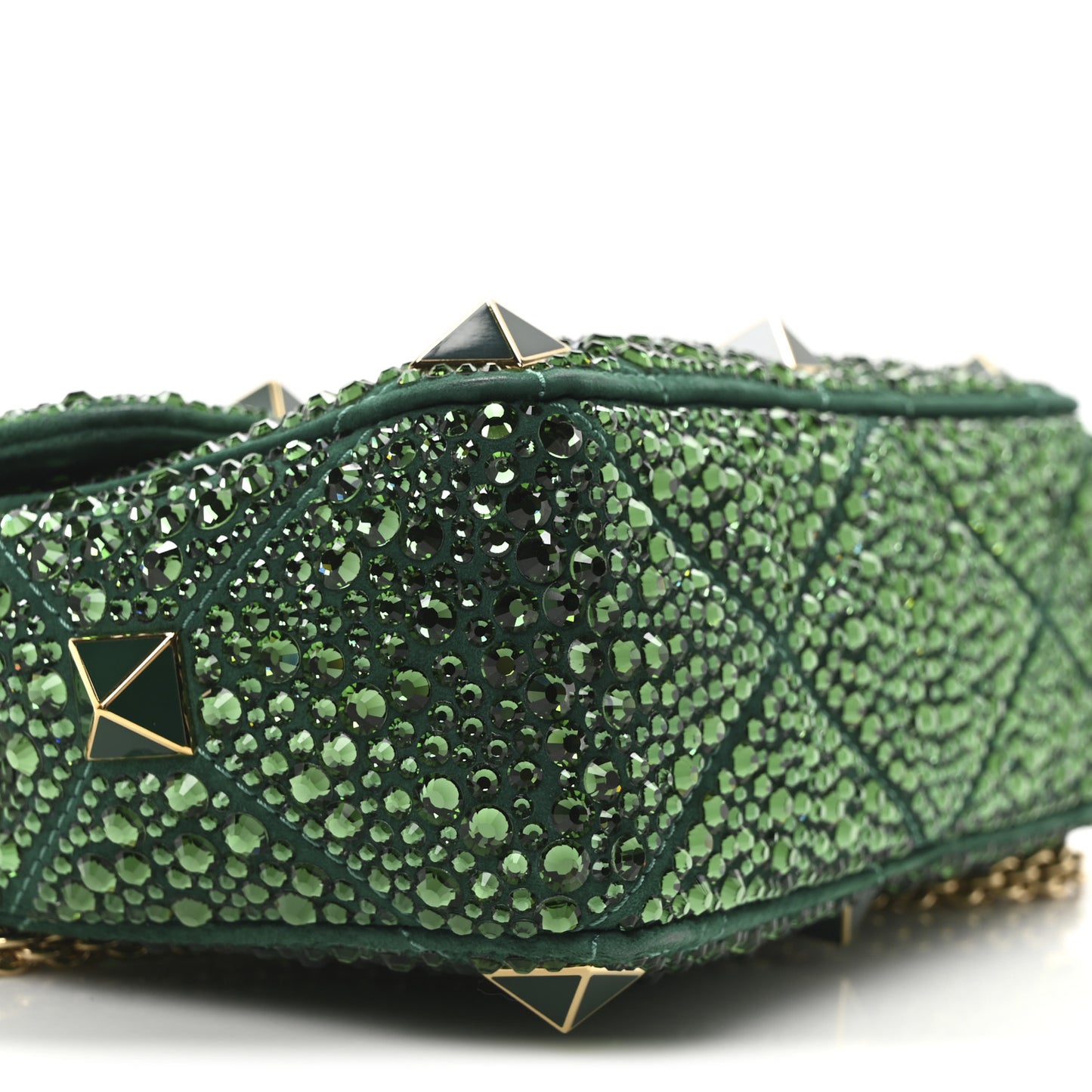 Crystal Suede Enamel Medium Roman Stud Shoulder Bag Green