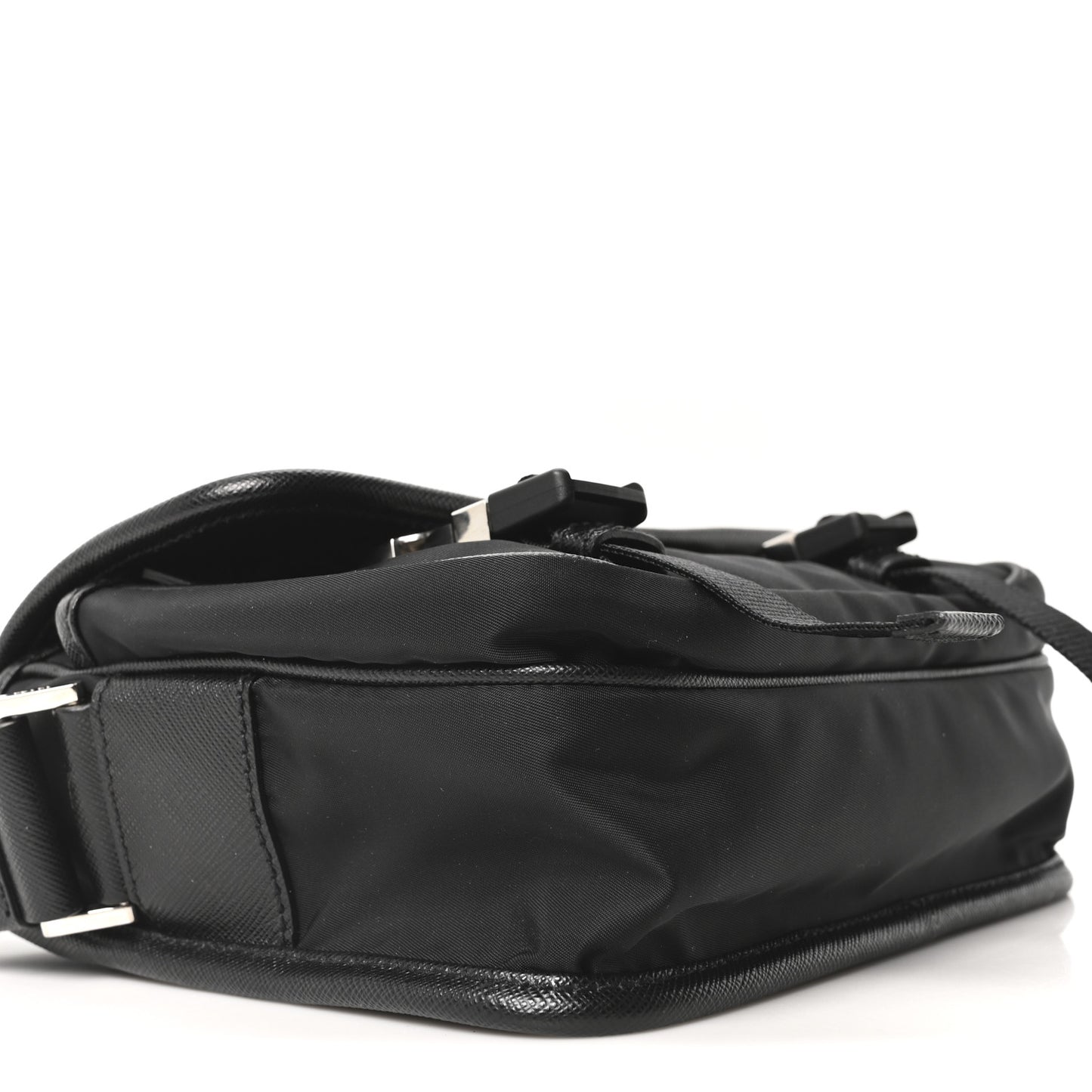 Re-Nylon Saffiano Pocket Double Snap Buckle Messenger Shoulder Bag Black