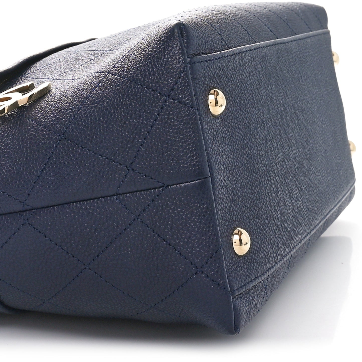 Crumpled Grained Calfskin Zip and Carry Shopping Tote Dark Navy