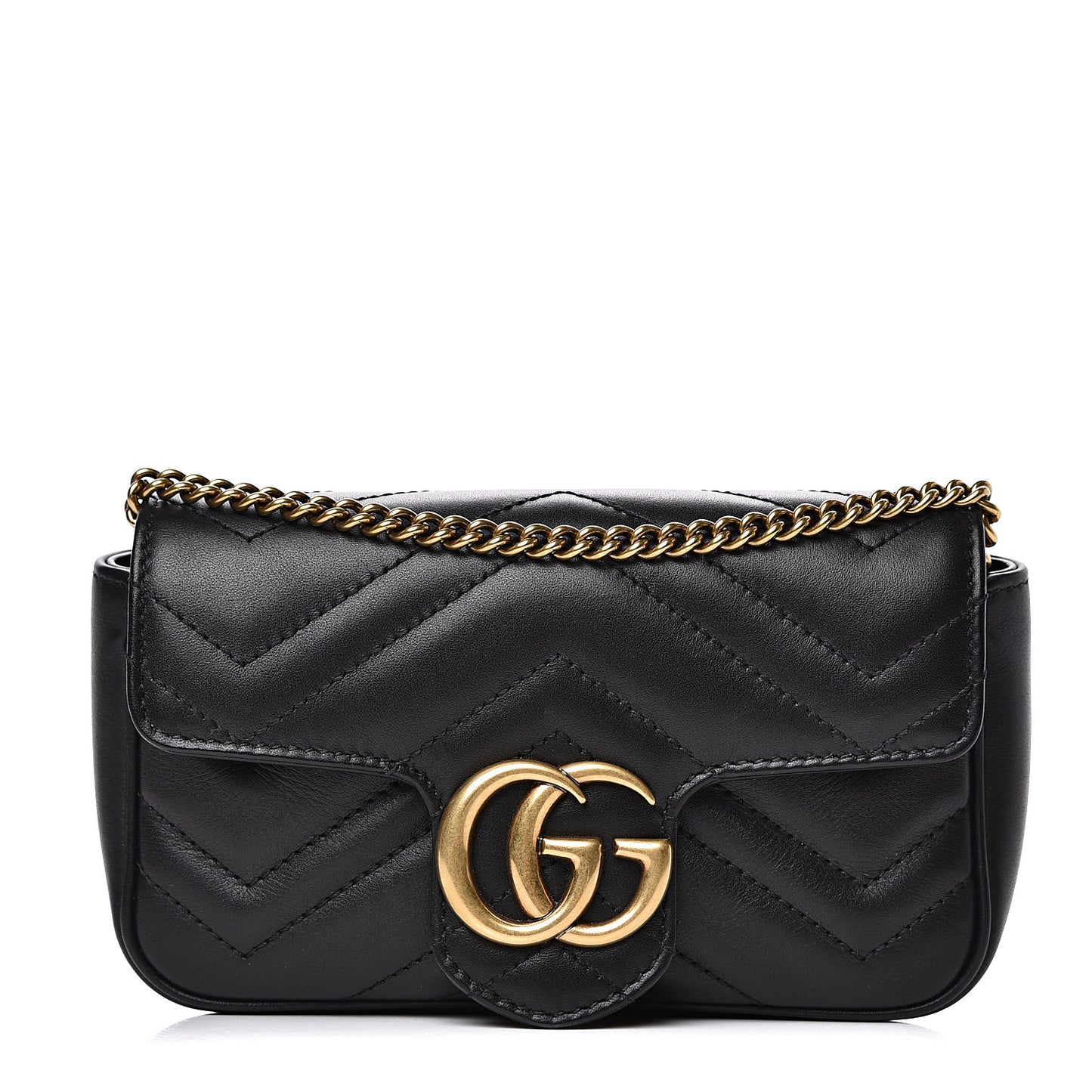 Calfskin Matelasse Super Mini GG Marmont Shoulder Bag Black