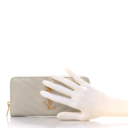 Saint Laurent Grain De Poudre Matelasse Chevron Monogram Zip Around Wallet Blanc Vintage 2 of 12