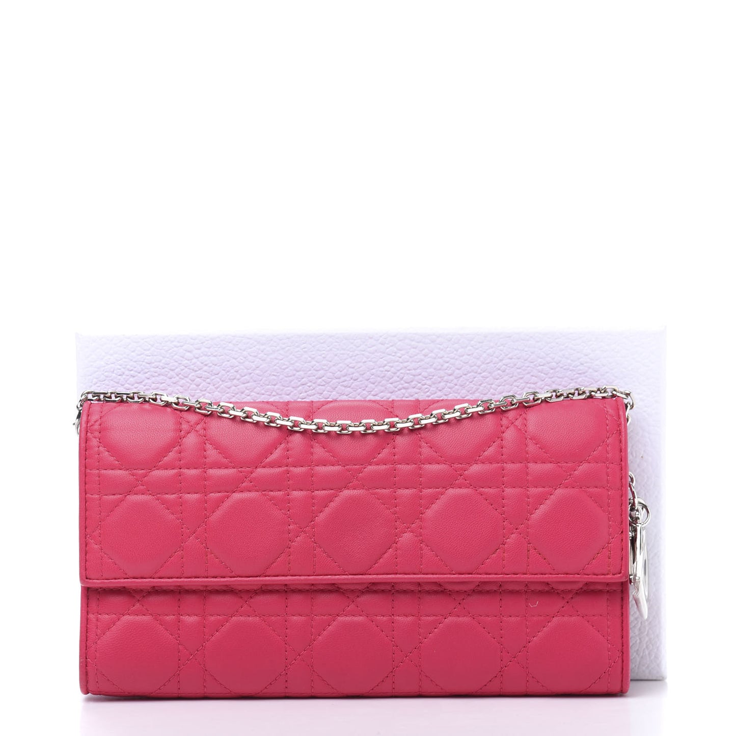 Lambskin Cannage Lady Dior Rendezvous Wallet On Chain Fuchsia