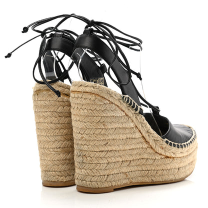Saint Laurent Calfskin Espadrille Lace-Up Wedges 37 Black 4 of 12