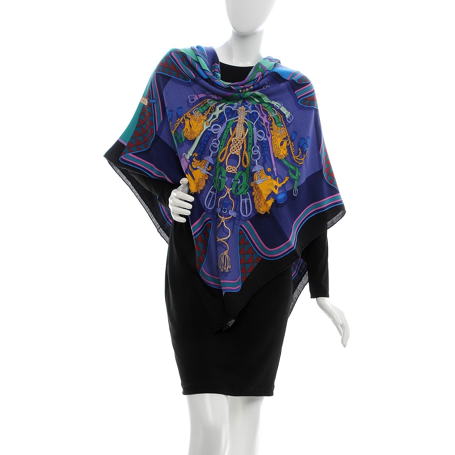 Hermes Cashmere Silk Bouquets Shawl 140 Noir Violet Vert 2 of 4