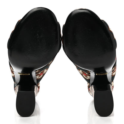 Gucci Fabric Floral Print Webby Crossover High Heel Slide Sandals 38 Black Multicolor 5 of 10