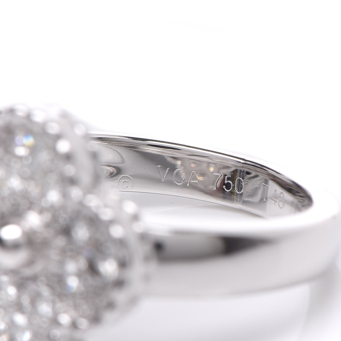 18K White Gold Diamond Vintage Alhambra Ring 48 4.5