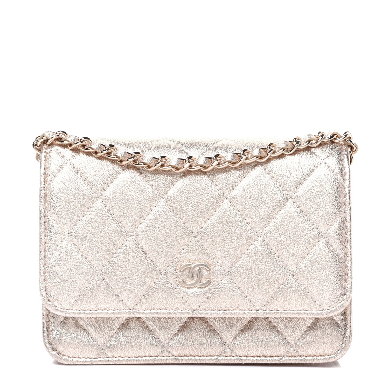 Chanel Metallic Lambskin Quilted Mini Wallet On Chain WOC Gold 1 of 10