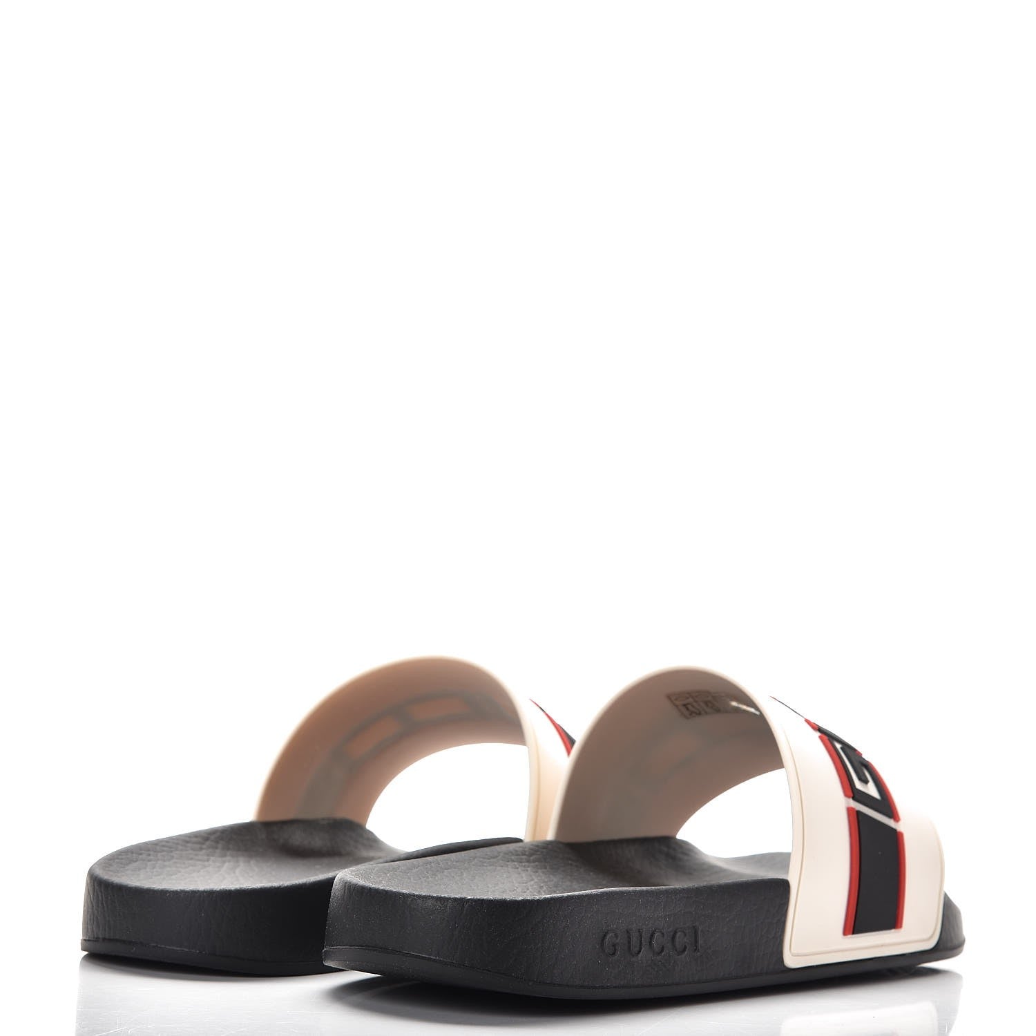 Gucci Rubber Stripe Mens Pool Slide Sandals 9 Ecru Poppy Black 4 of 9