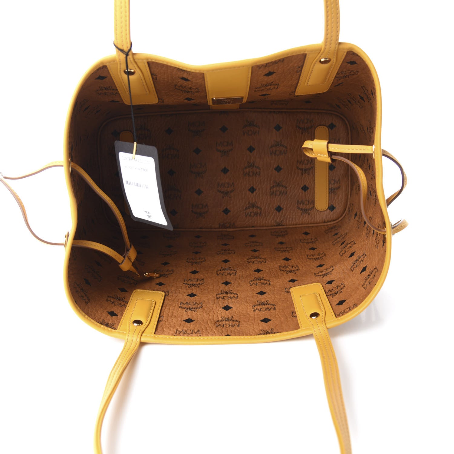 MCM Visetos Medium Liz Reversible Shopper Tote Cognac Yellow 12 of 15