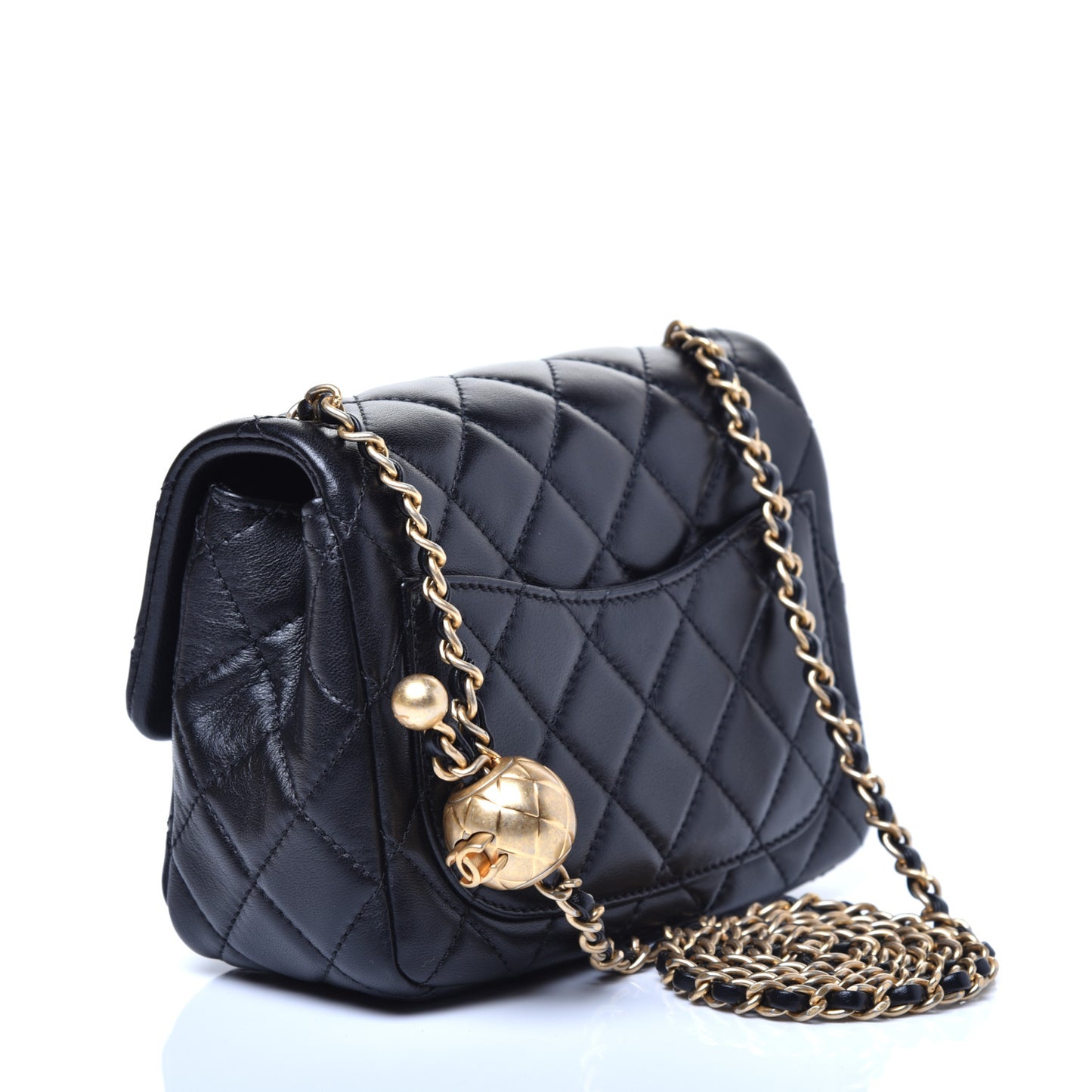 Lambskin Quilted Mini Pearl Crush Flap Black