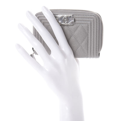 Chanel Caviar Quilted Boy Zip Around Coin Purse Wallet Grey 2 of 7