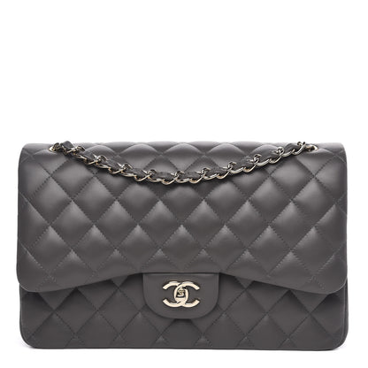 Chanel Lambskin Quilted Jumbo Double Flap Grey 1 of 11