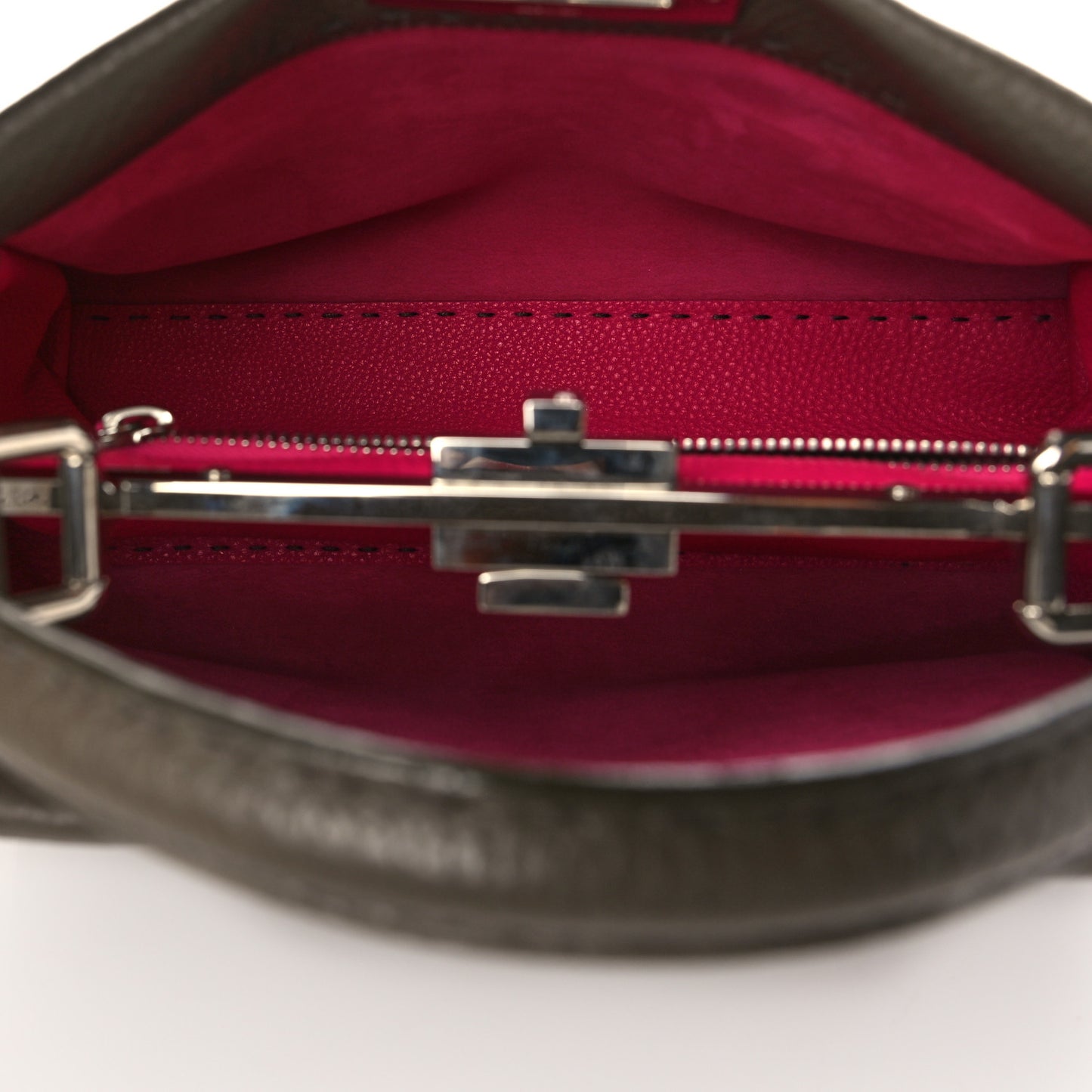Cuoio Romano Alcantara Selleria Medium Peekaboo Iconic Satchel Grey Fuchsia