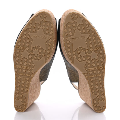 Jimmy Choo Metallic Crushed Patent Cork Prova Wedge Sandals 38.5 Navy 5 of 7
