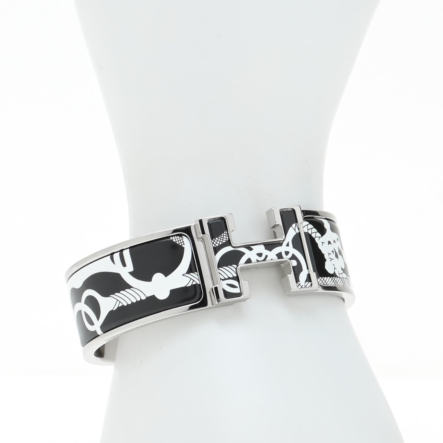 Hermes Enamel Printed Wide Panoplie Equestre Clic H Bracelet PM Positif Negatif 2 of 5